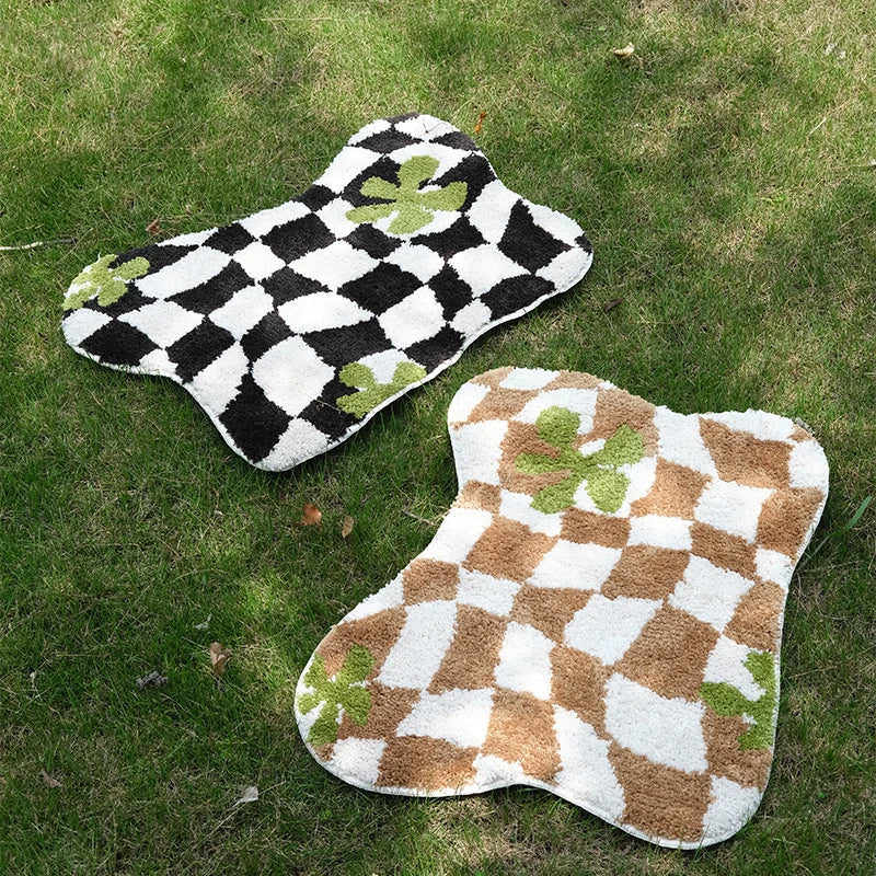 Crazy Rug Designs custom tufted floral checkerboard non-slip plush bathroom carpet rugs.