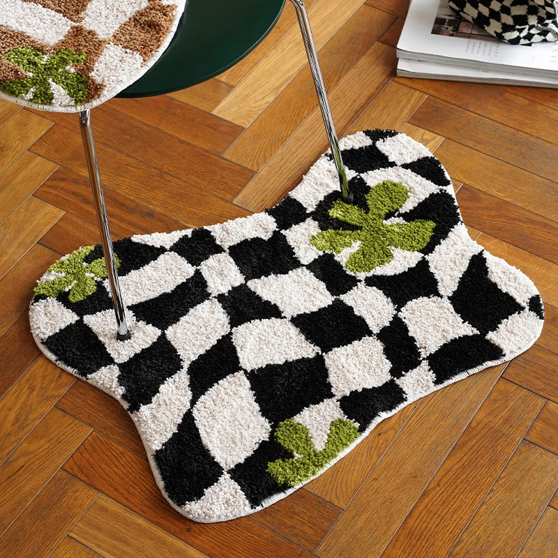 Crazy Rug Designs custom tufted floral checkerboard non-slip plush bathroom carpet rugs.