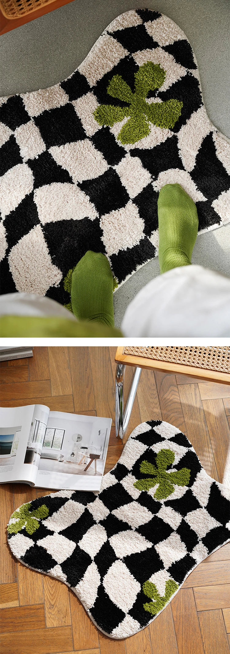 Crazy Rug Designs custom tufted floral checkerboard non-slip plush bathroom carpet rugs.
