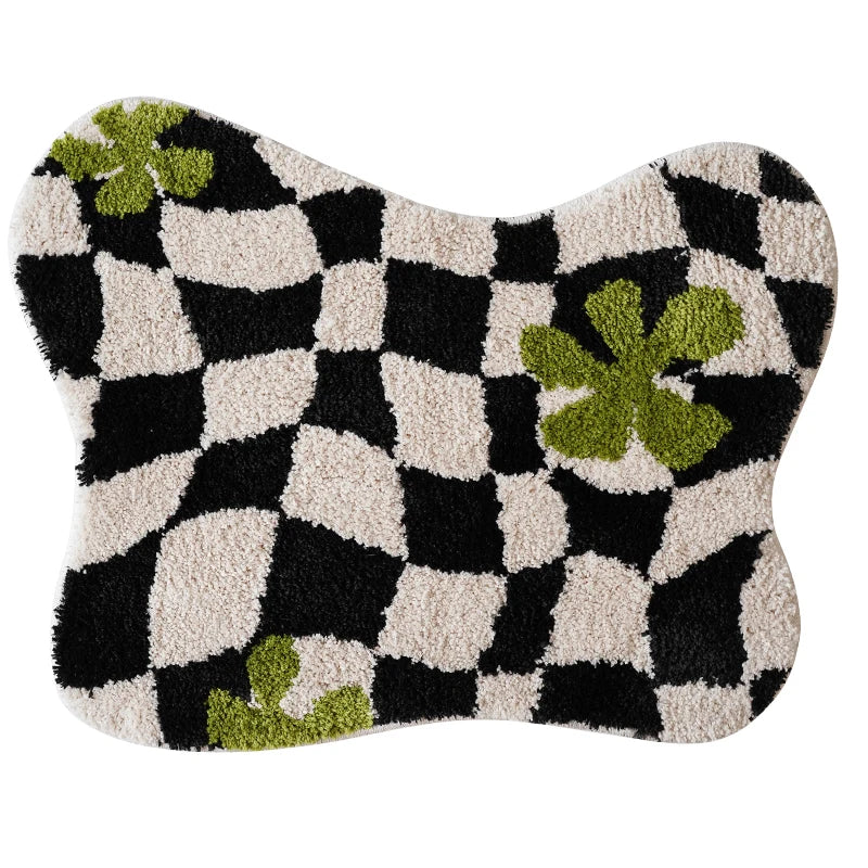 Crazy Rug Designs custom tufted floral checkerboard non-slip plush bathroom carpet rugs.
