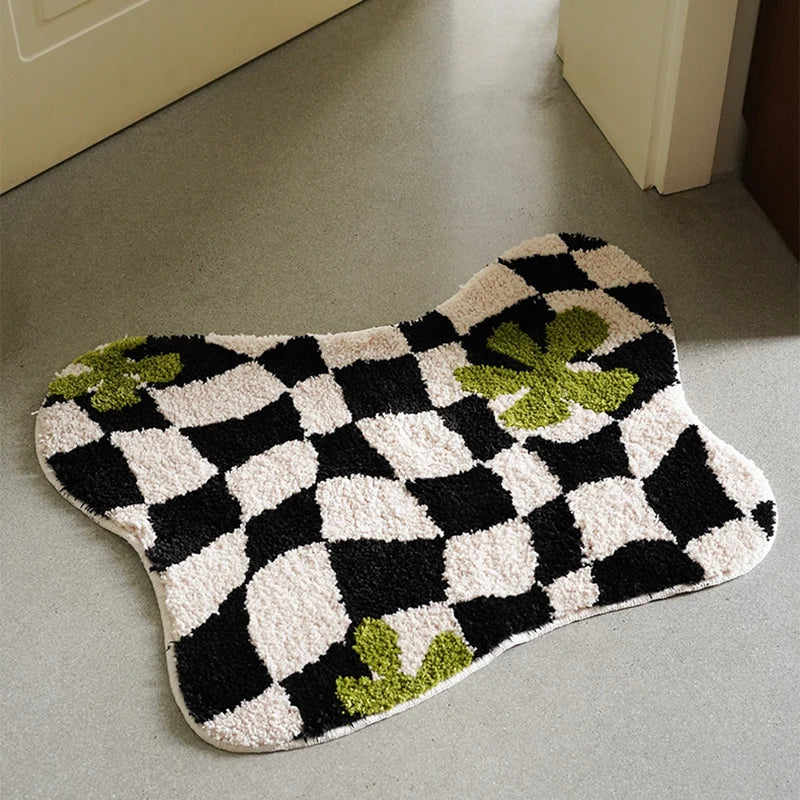 Crazy Rug Designs custom tufted floral checkerboard non-slip plush bathroom carpet rugs.