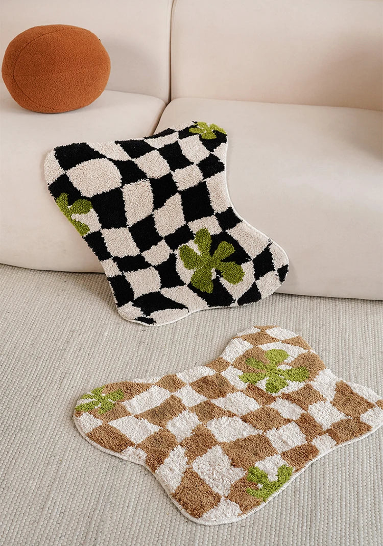 Crazy Rug Designs custom tufted floral checkerboard non-slip plush bathroom carpet rugs.