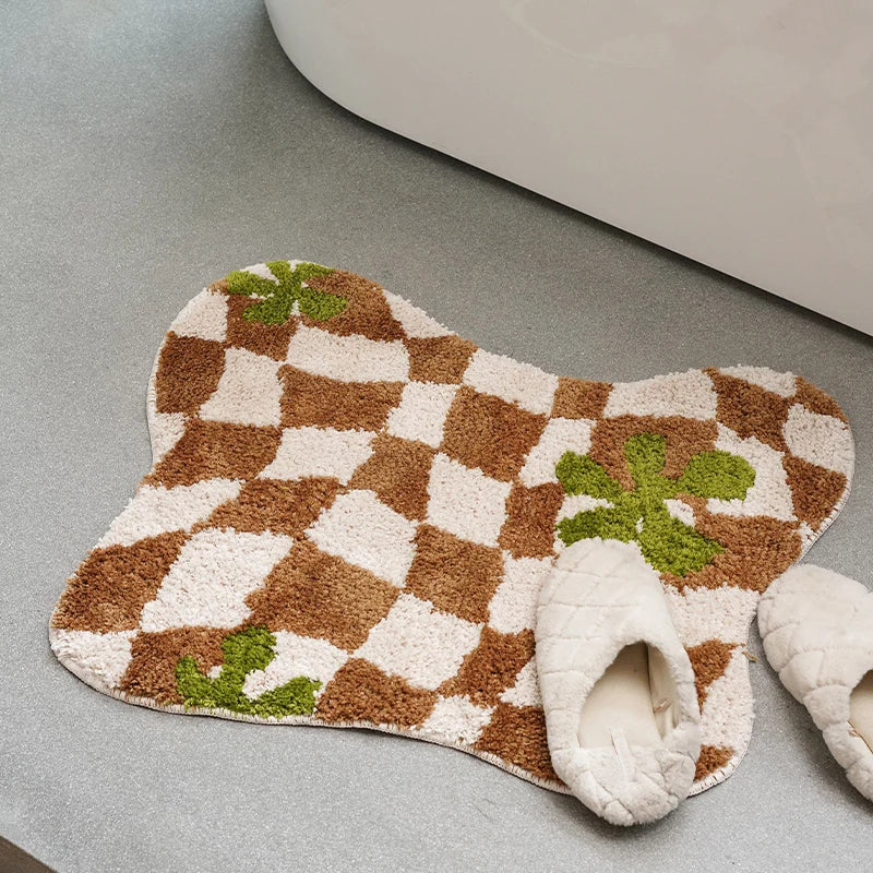 Crazy Rug Designs custom tufted floral checkerboard non-slip plush bathroom carpet rugs.