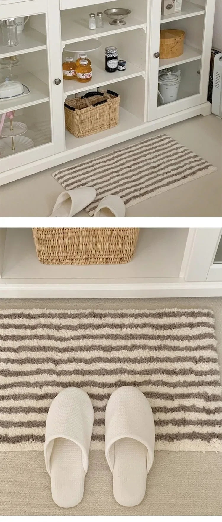 Flocking Striped Rugs for Bedroom Bedside Decor.