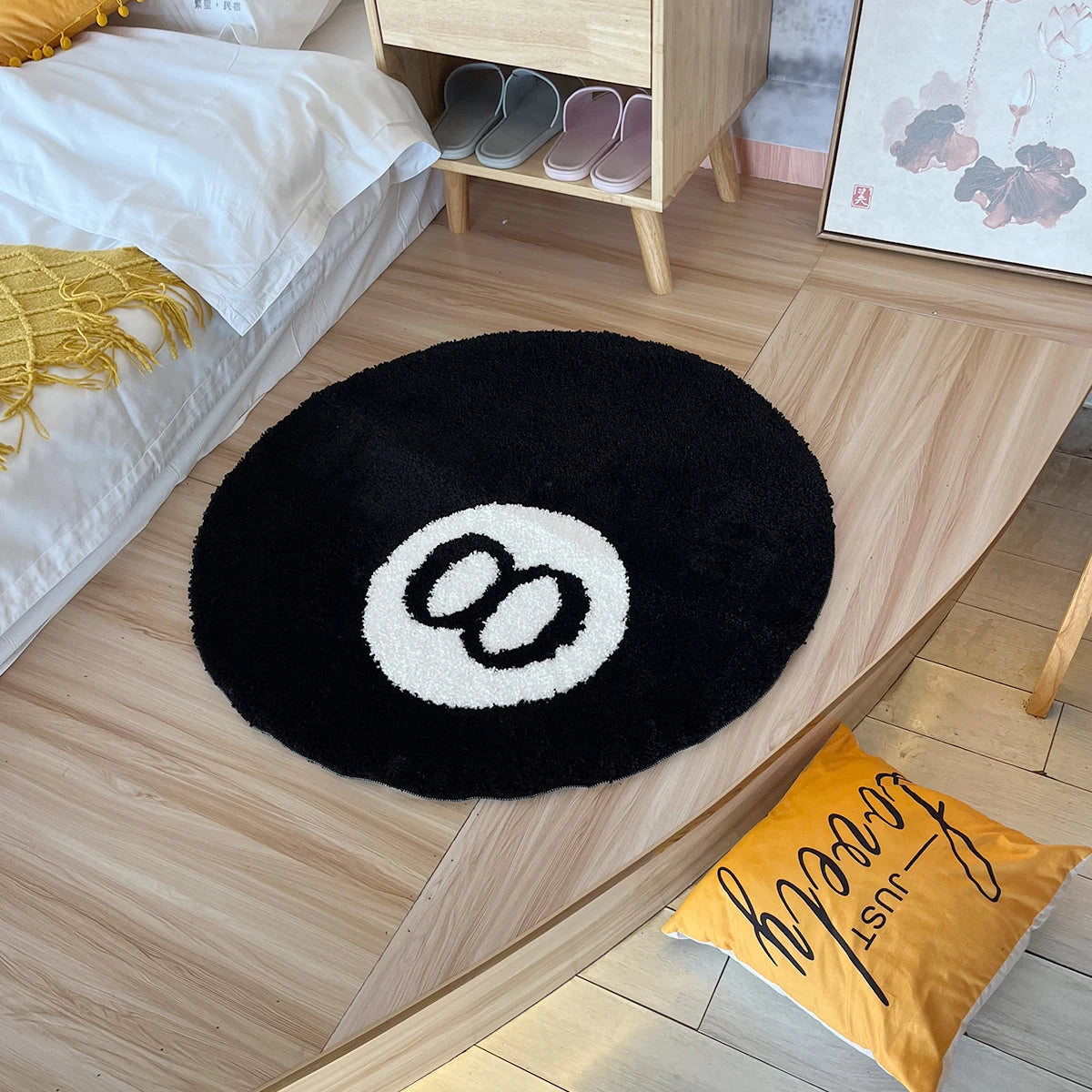 Black Billiards 8 Ball Round Tufted Rugs.