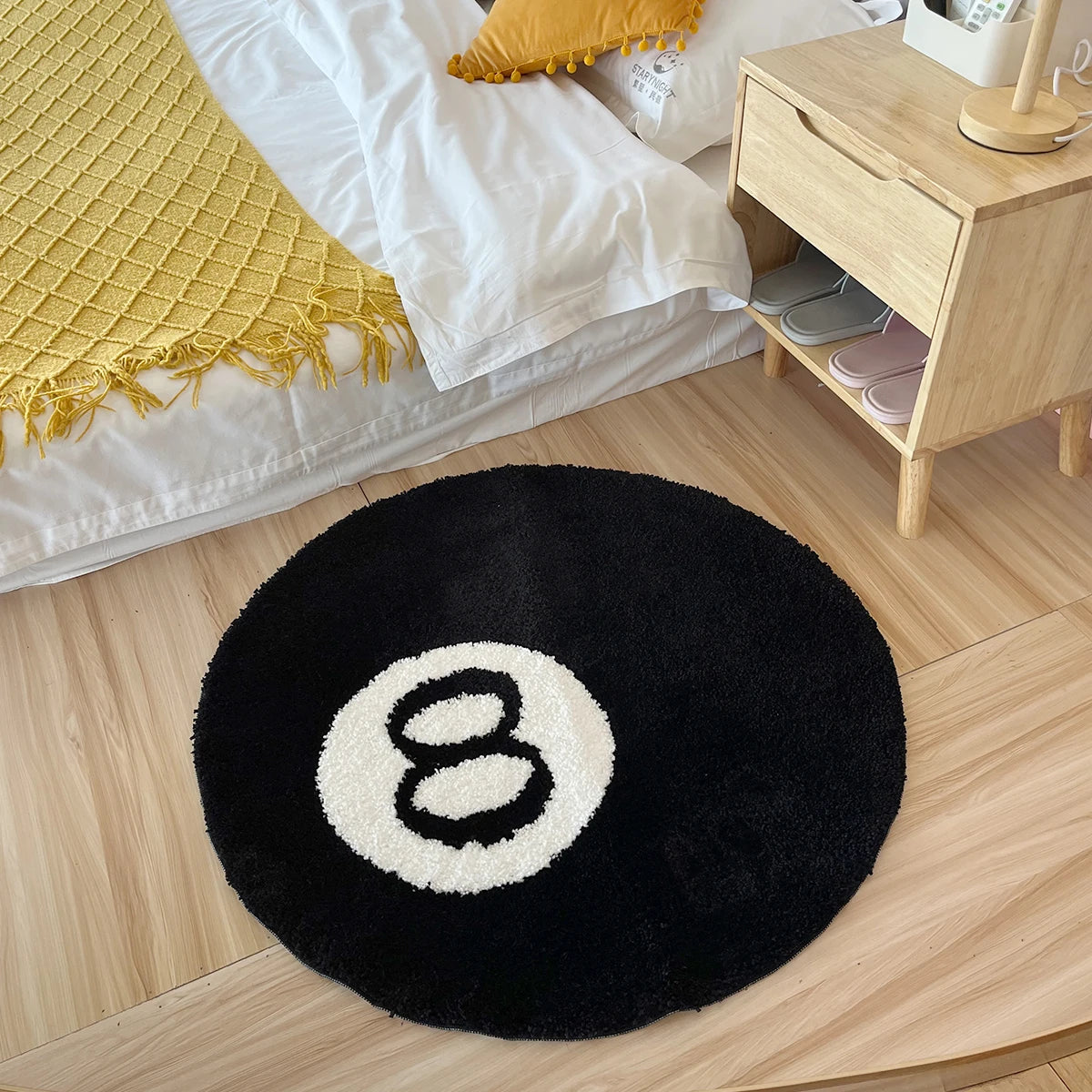 Black Billiards 8 Ball Round Tufted Rugs.