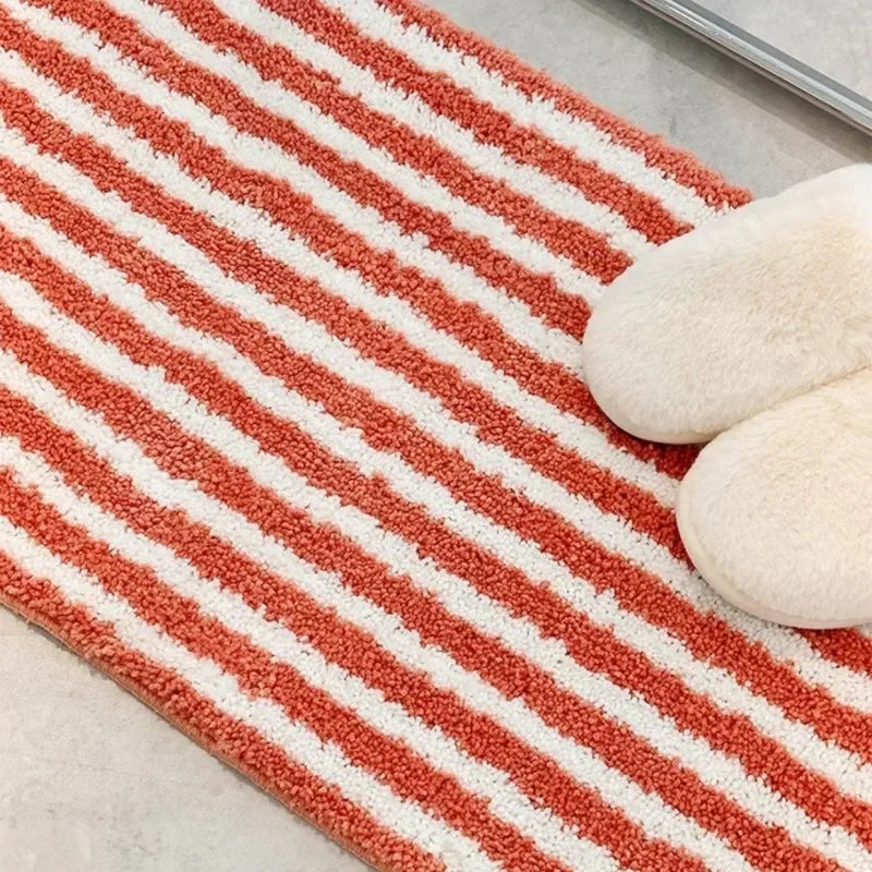Flocking Striped Rugs for Bedroom Bedside Decor.