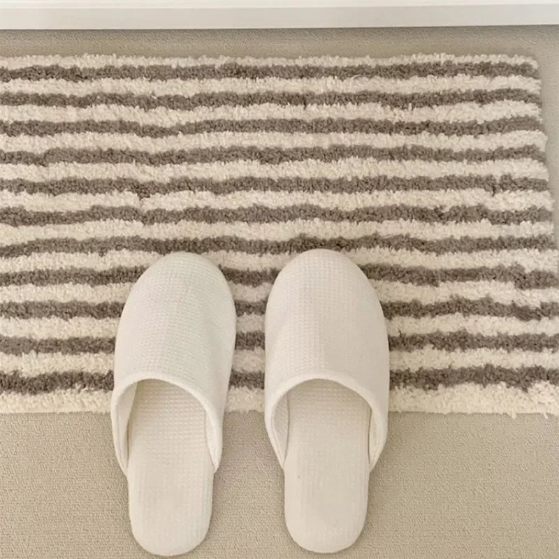 Flocking Striped Rugs for Bedroom Bedside Decor.