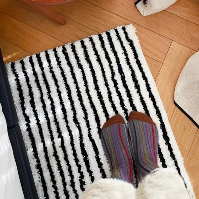 Flocking Striped Rugs for Bedroom Bedside Decor.