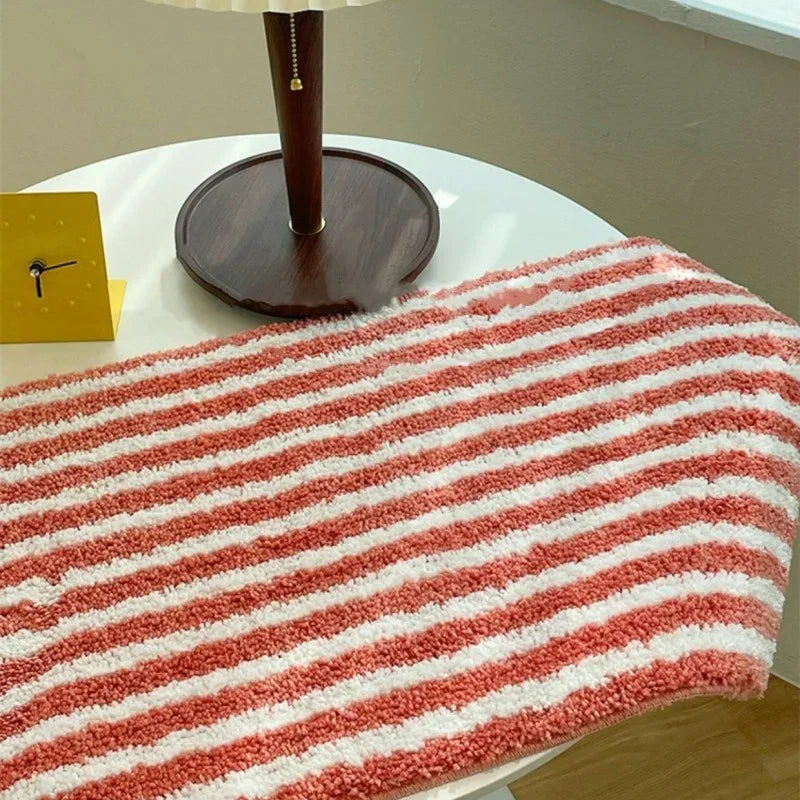 Flocking Striped Rugs for Bedroom Bedside Decor.