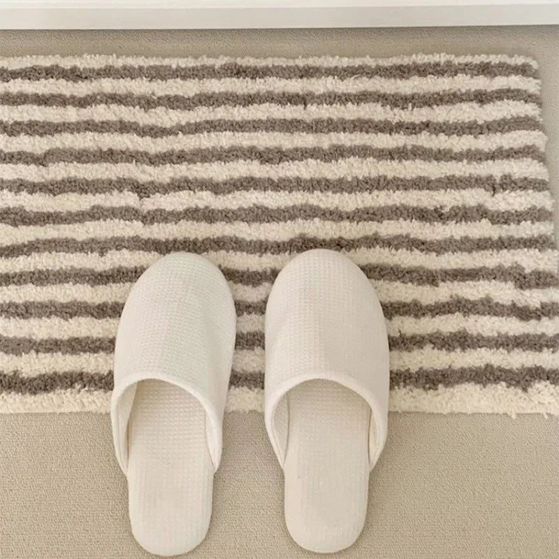 Flocking Striped Rugs for Bedroom Bedside Decor.