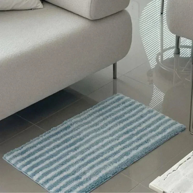 Flocking Striped Rugs for Bedroom Bedside Decor.