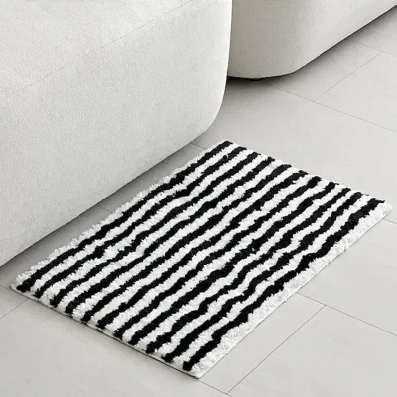 Flocking Striped Rugs for Bedroom Bedside Decor.