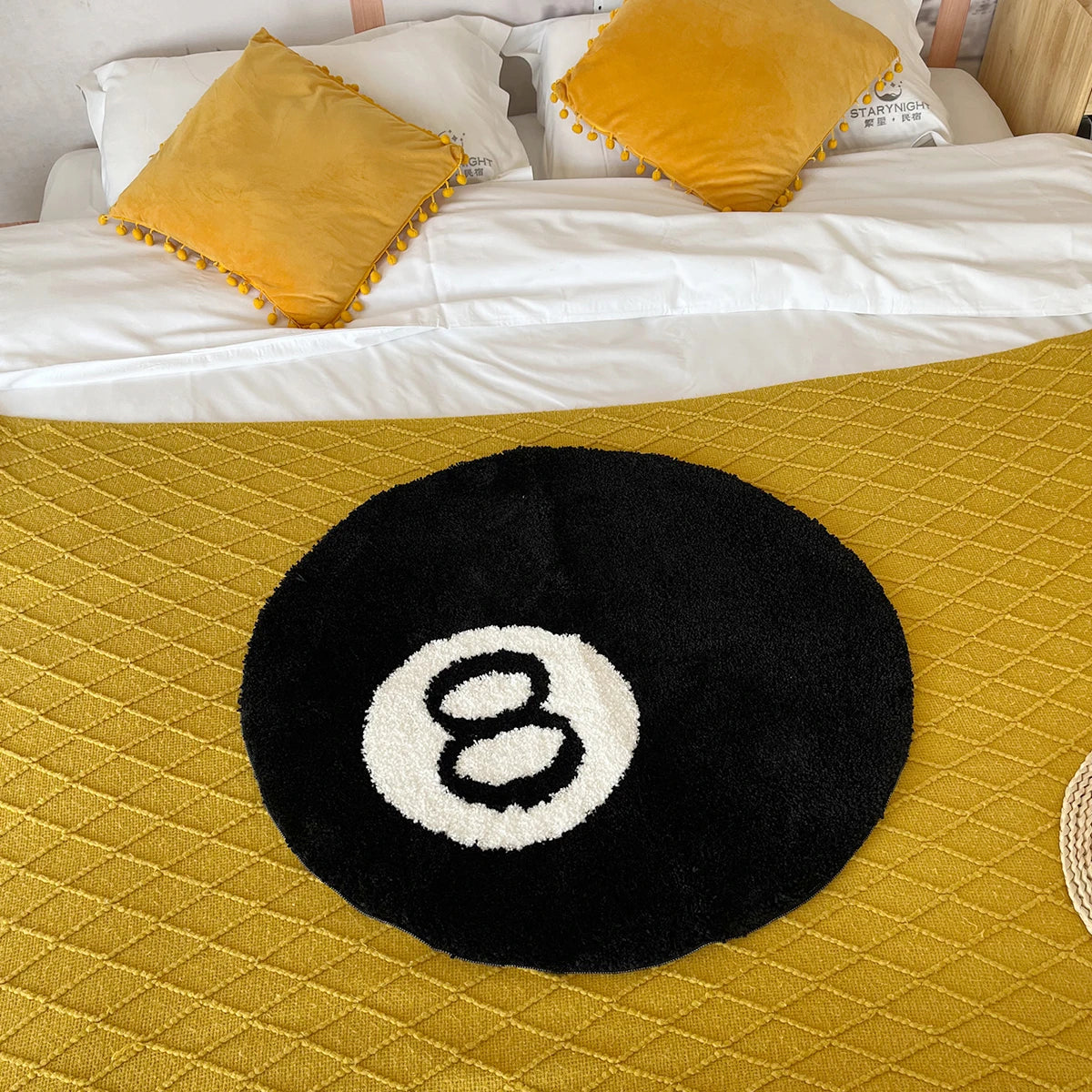 Black Billiards 8 Ball Round Tufted Rugs.