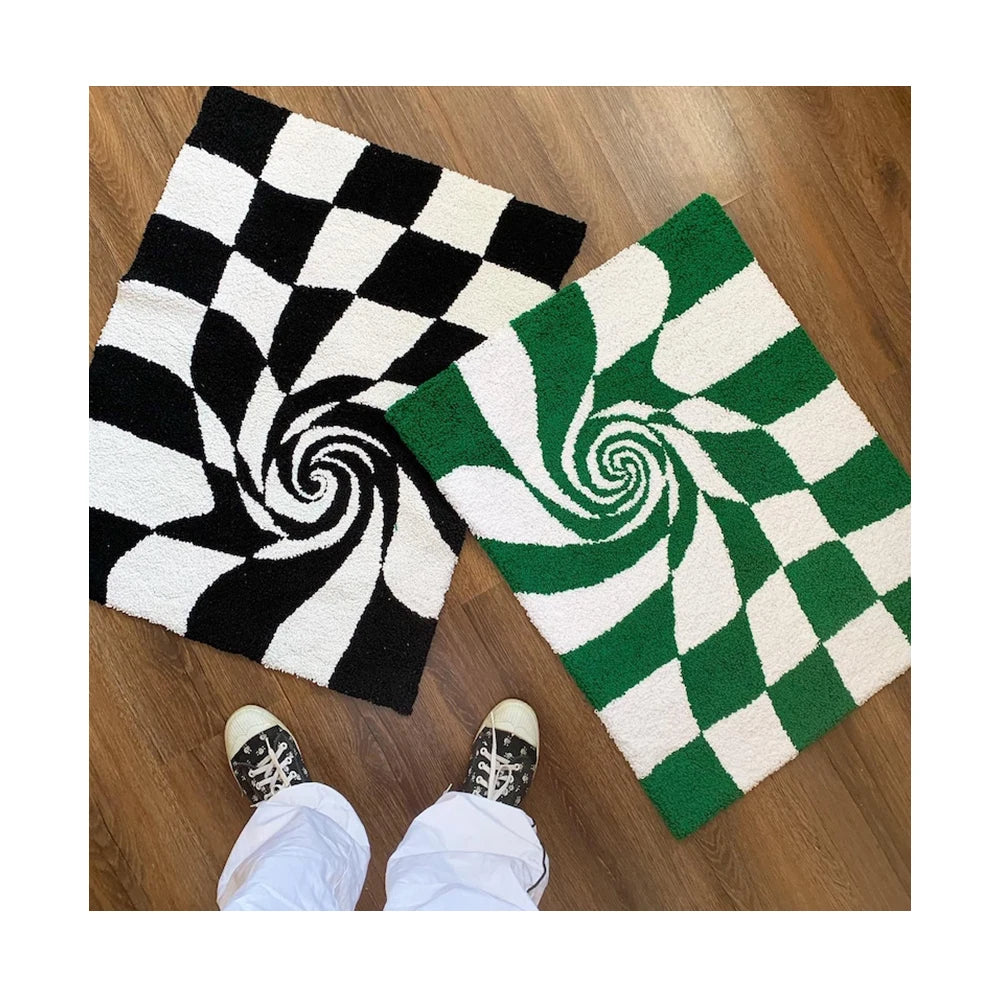 Swirl Black and White Plaid Rugs.