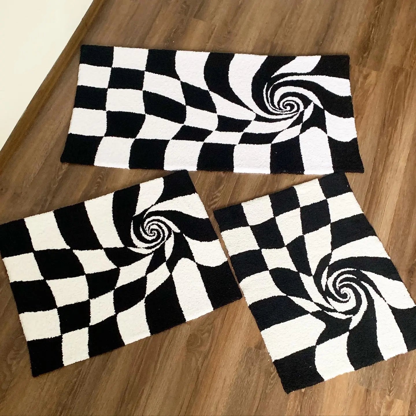 Swirl Black and White Plaid Rugs.