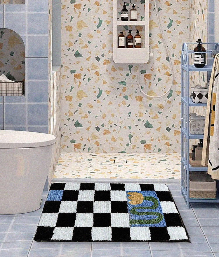 Vintage Grids Bathroom Rugs,