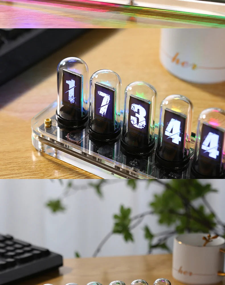 RGB Glow Nixie Tube Clock Mobile APP Editable IPS Display Clock.