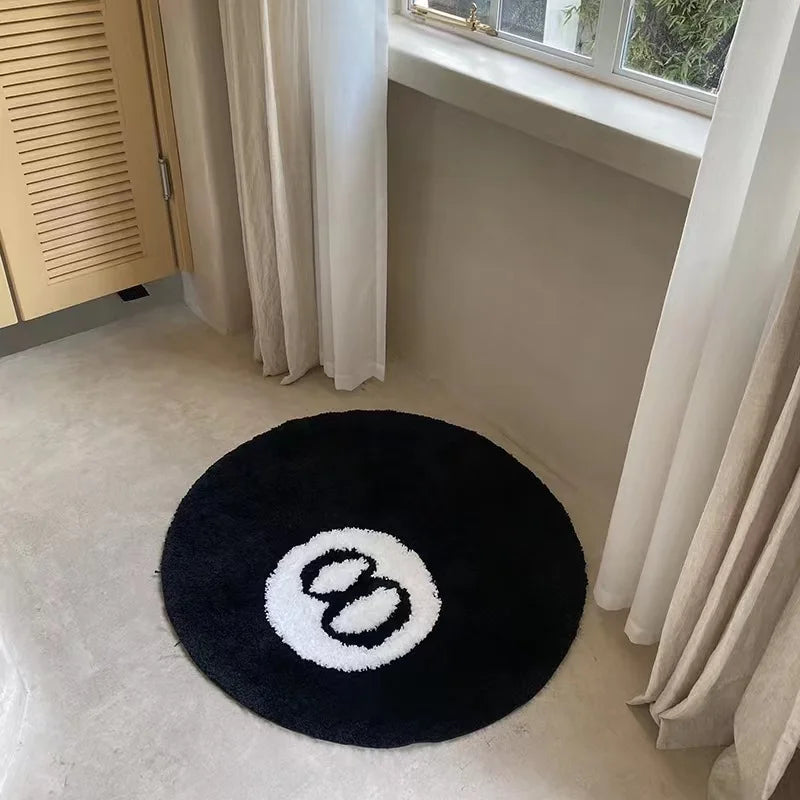 Plush Black 8 Ball Rugs.