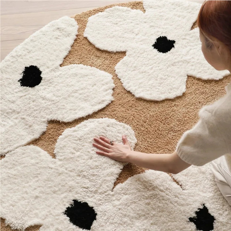 Nordic Flowers Flocked Round Tufted Rugs.