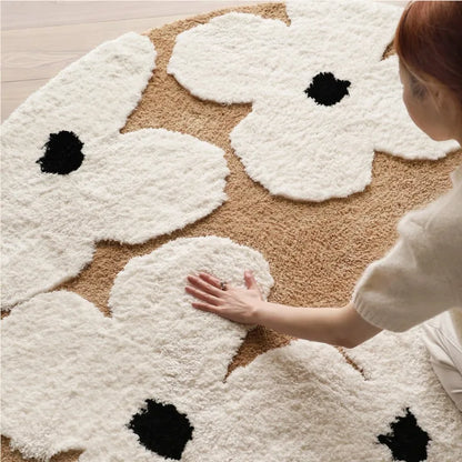 Nordic Flowers Flocked Round Tufted Rugs.