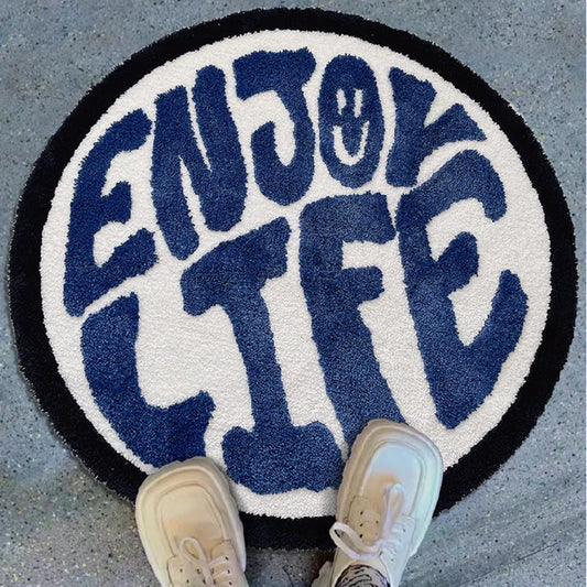 100cm Cool Round "ENJOY LIFE"  Tufted Bedroom Rugs.