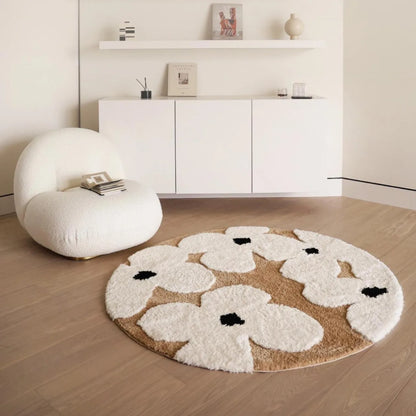 Nordic Flowers Flocked Round Tufted Rugs.