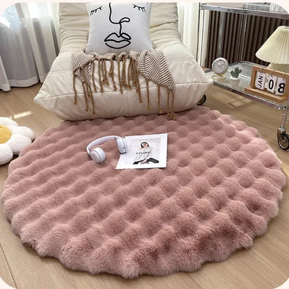 Imitation Rabbit Plush Round Carpet Area Rug.