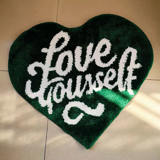 NNEOBA Heartfelt " LOVE YOURSELF" Green Fluffy Rugs.