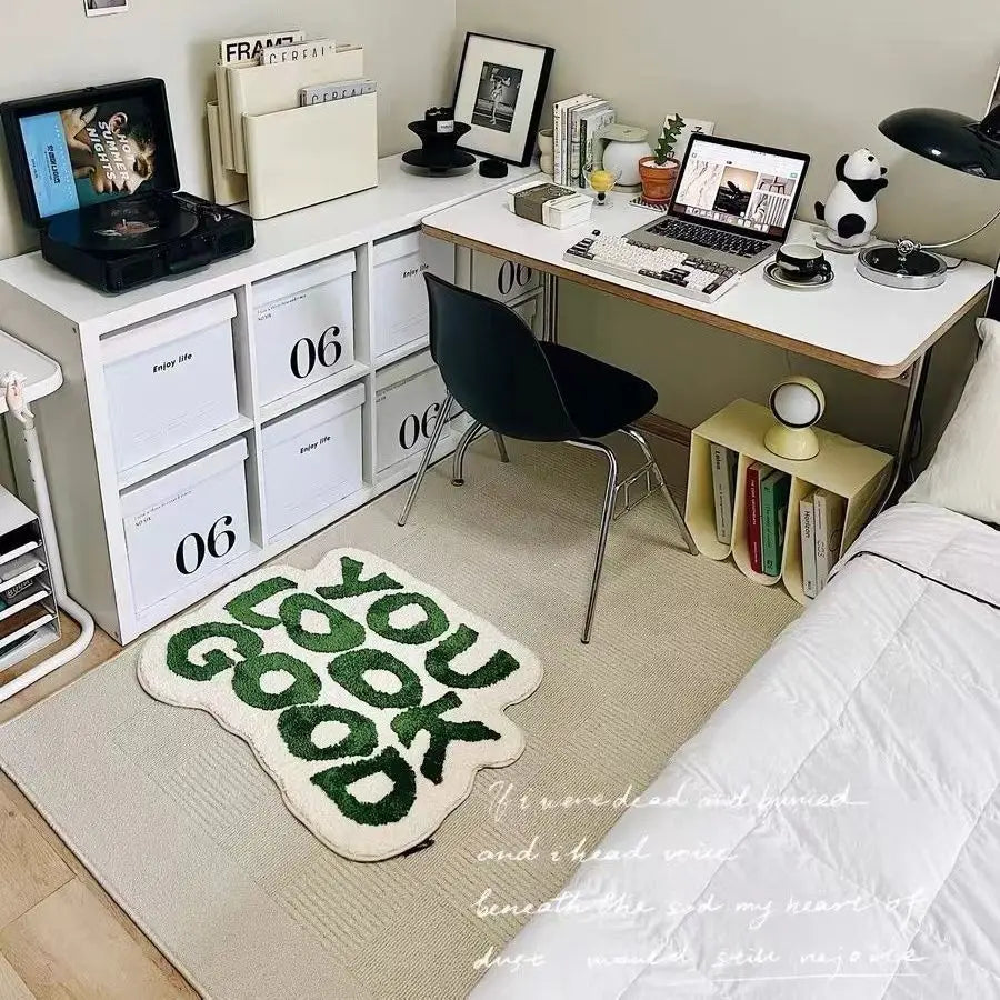 "You Look Good" Fluffy Tufted Letter Rugs.