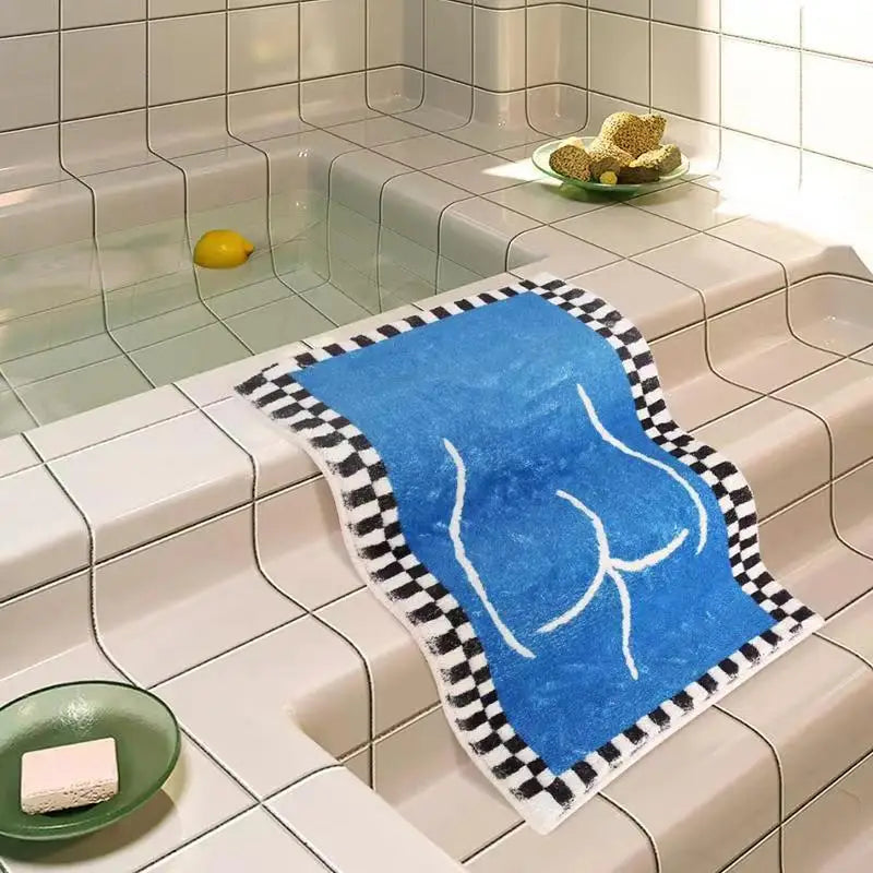 Blue Imitation Cashmere Rug Water Absorbing Shower Mat.