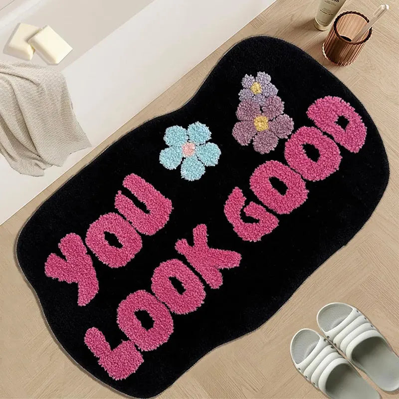 " YOU LOOK GOOD" Flower Art  Tufted Rugs.