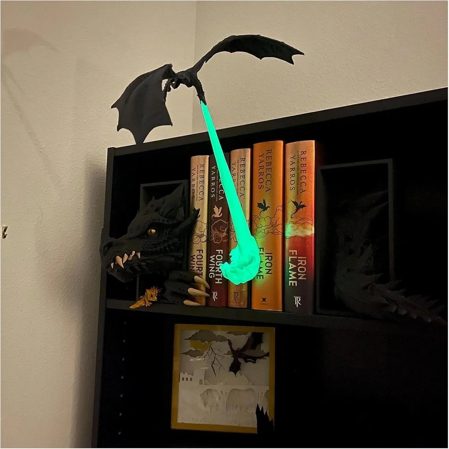 Dragon Flame Book Corner Creative Gothic Dragon Flame Bookshelf Statue.