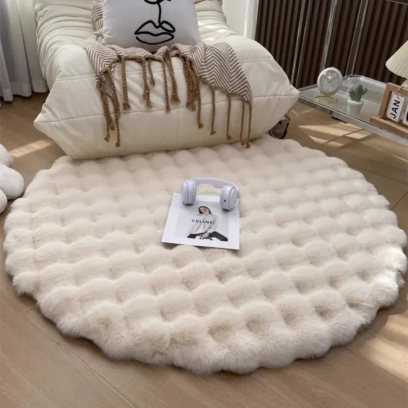 Imitation Rabbit Plush Round Carpet Area Rug.