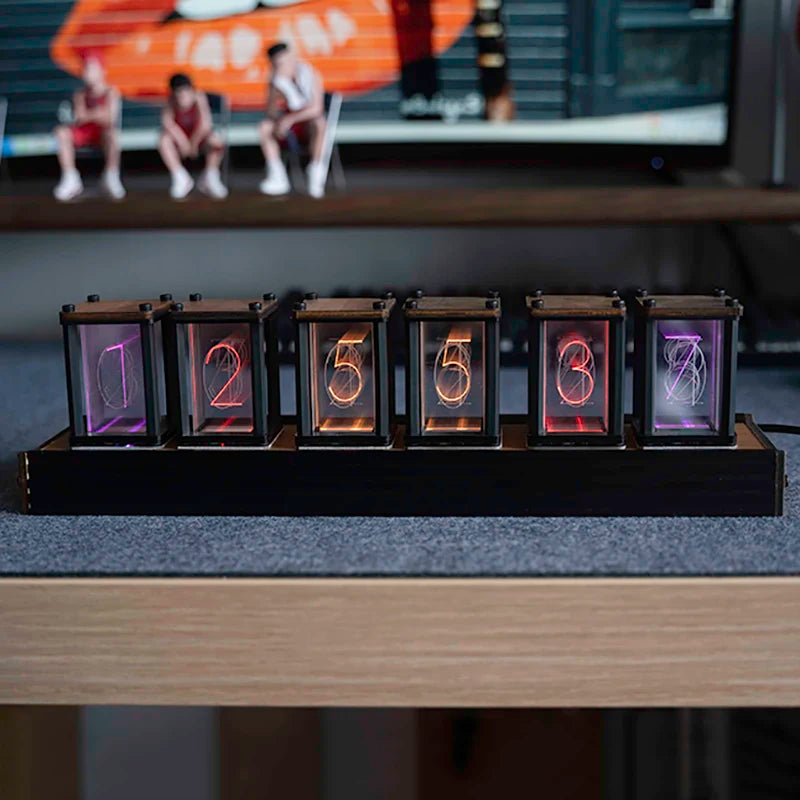 Luxury Nixie Glow Tube Clock Wood DIY Table Clock.