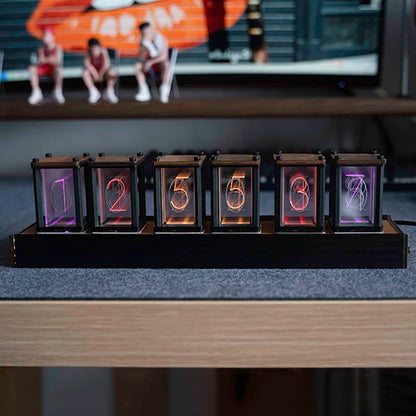 Luxury Nixie Glow Tube Clock Wood DIY Table Clock.