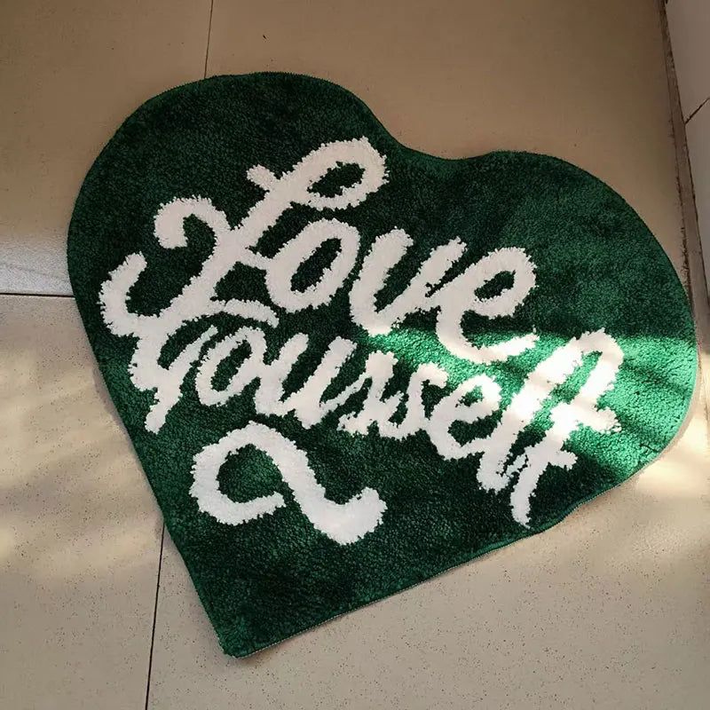 NNEOBA Heartfelt " LOVE YOURSELF" Green Fluffy Rugs.