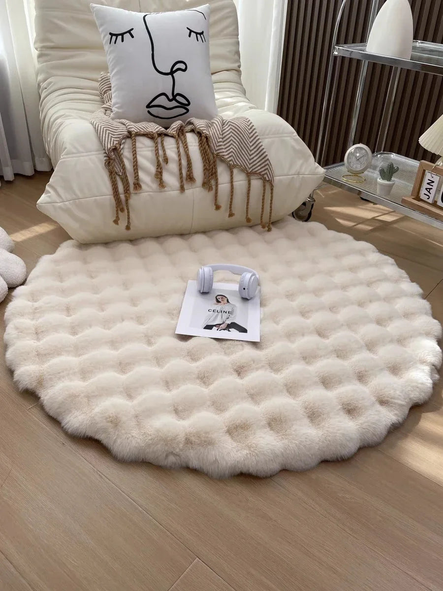 Imitation Rabbit Plush Round Carpet Area Rug.