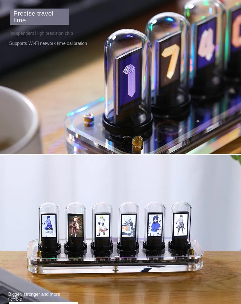 RGB Glow Nixie Tube Clock Mobile APP Editable IPS Display Clock.