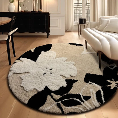 Nordic Flowers Flocked Round Tufted Rugs.