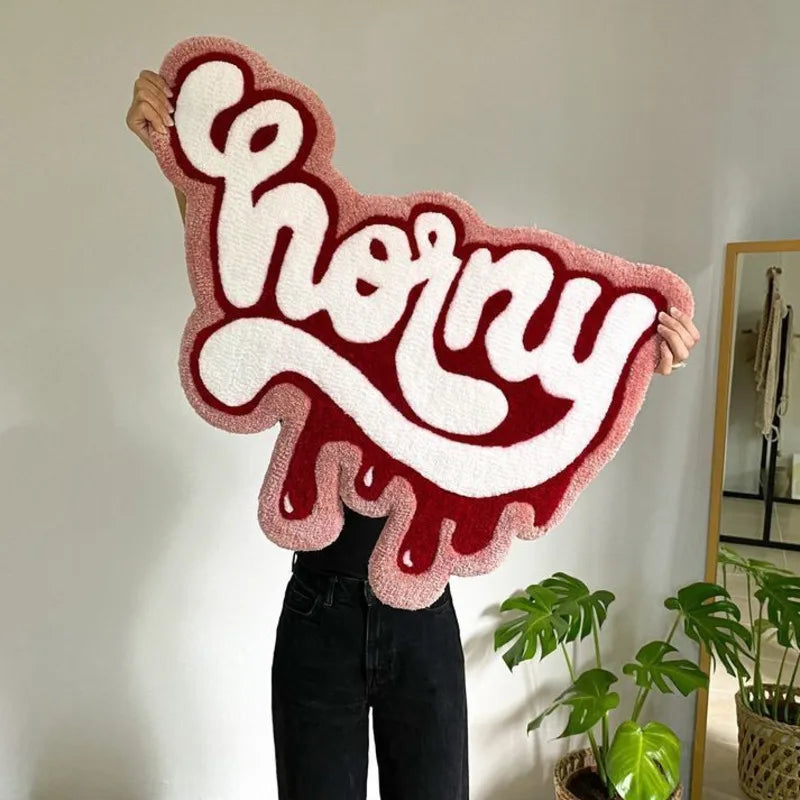 "HORNY" Lettered Tufted Rugs.