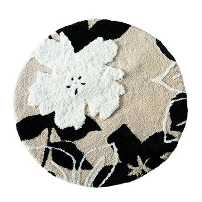 Nordic Flowers Flocked Round Tufted Rugs.