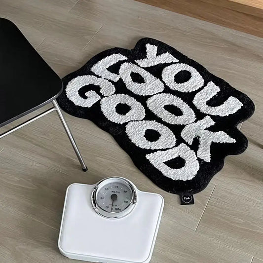 "You Look Good" Fluffy Tufted Letter Rugs.