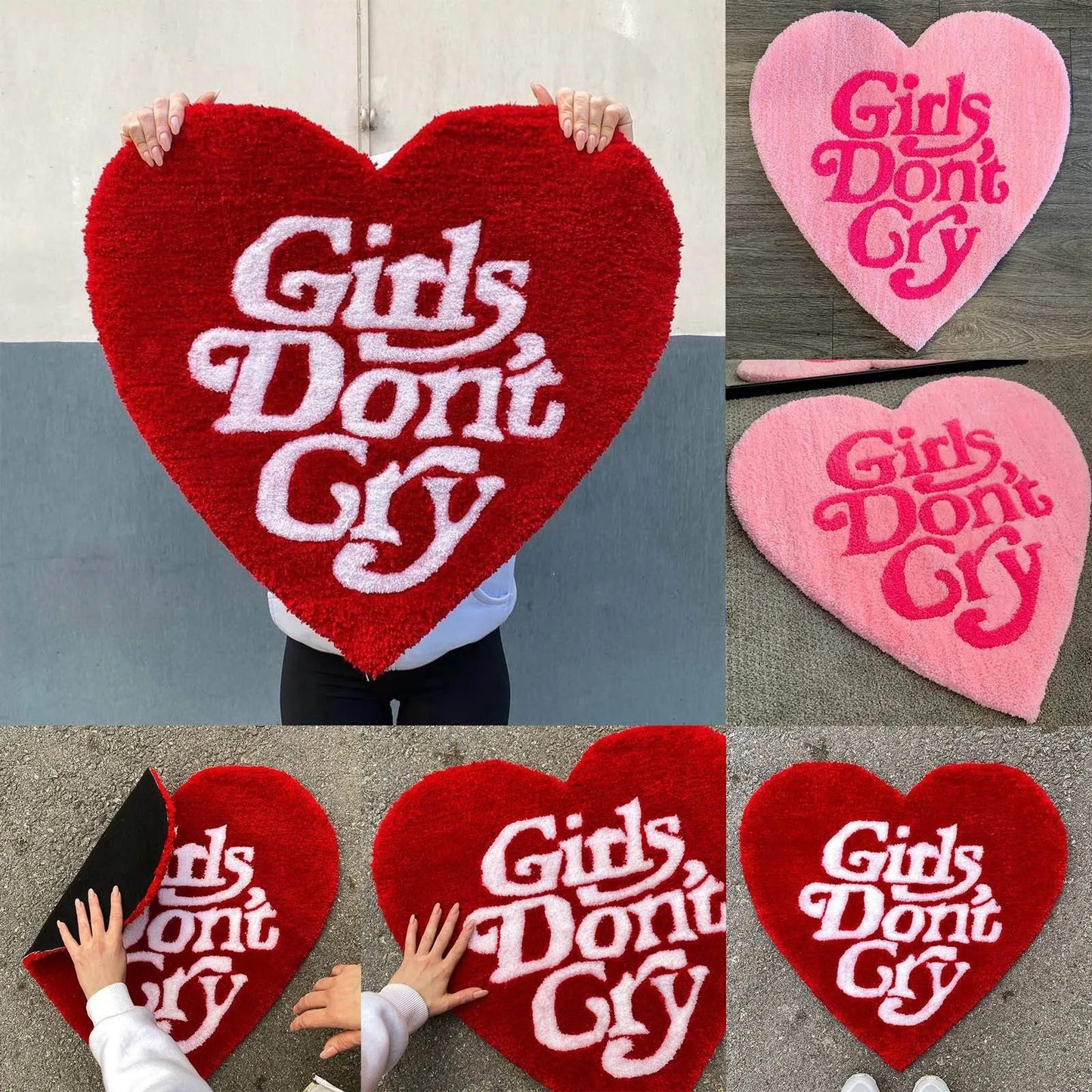 "Girls Don’t Cry" Heart Shaped Tufted Rugs.