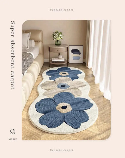 Irregular Bedside Carpet, Flower Pattern Area Rugs Imitation Wool Carpets.