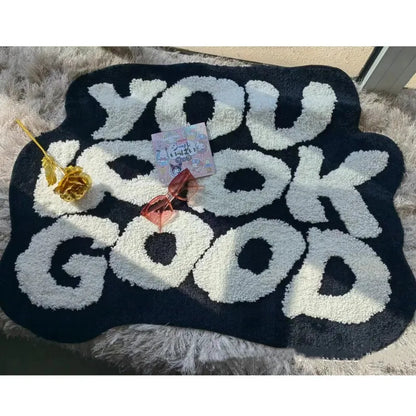 "You Look Good" Fluffy Tufted Letter Rugs.