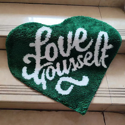 NNEOBA Heartfelt " LOVE YOURSELF" Green Fluffy Rugs.