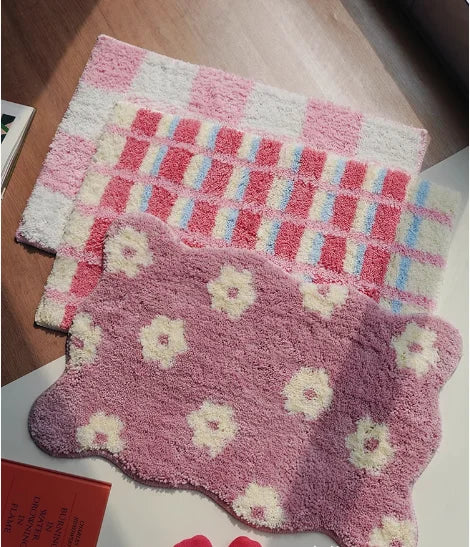 Irregular Tufting Floral Bathroom Decor Rugs.