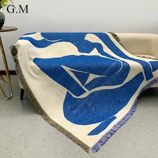 160x130cm Ins Style Throw Blanket for Sofa Bed Vintage Knitted Tassels Tapestry Jacquard Camping Blankets.