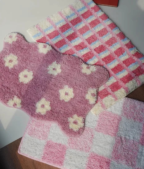 Irregular Tufting Floral Bathroom Decor Rugs.